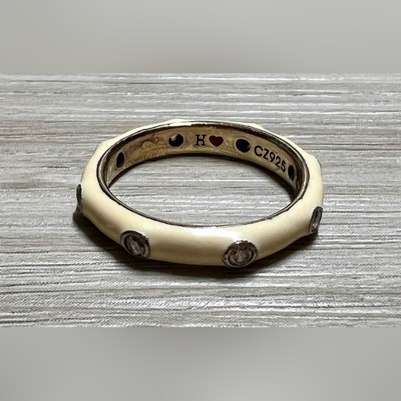 Hidalgo Gold Over Sterling Silver Cream Colored Enamel & Pink CZ Ring, Size 6 - Picture 2 of 8